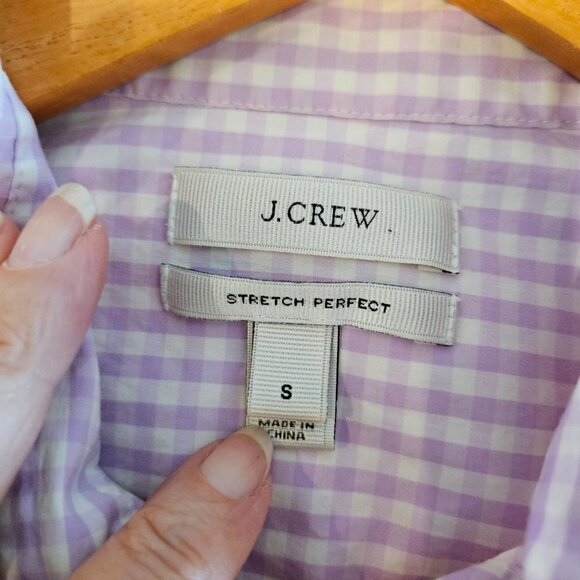J. Crew Purple Mini Gingham Check Long Sleeve Stretch Perfect Shirt, Size Small - Picture 3 of 8